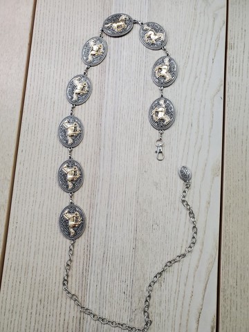 有禮貌穿搭 古著 戰馬鑲嵌 金銀配色 腰鏈