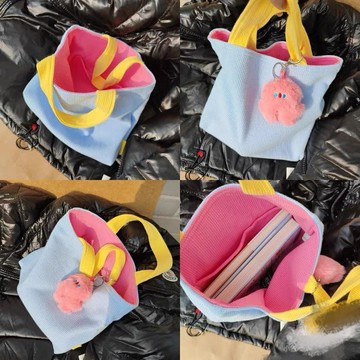 帆布包硬挺可可愛愛粉黃公主撞色原創溫暖活潑色冬季春季韓小手包