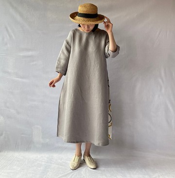 linen combination dress lightgray/moroccan(embroidery)