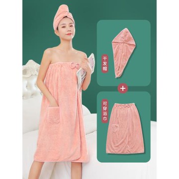 浴巾浴帽兩件套干發帽二件套可穿可裹女抹胸家用非純棉吸水加大冬