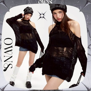 🥀旺斯女孩🥀雙肩挖洞破壞罩衫 透膚 露肩上衣 防曬針織 辣妹