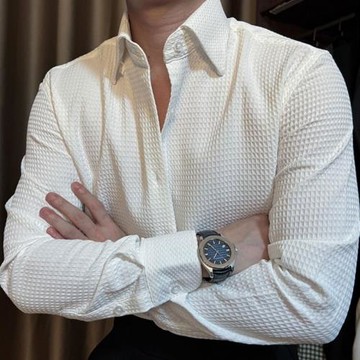 男士輕熟風商務高端華夫格襯衫男2023春夏秋新款無痕高級感長袖