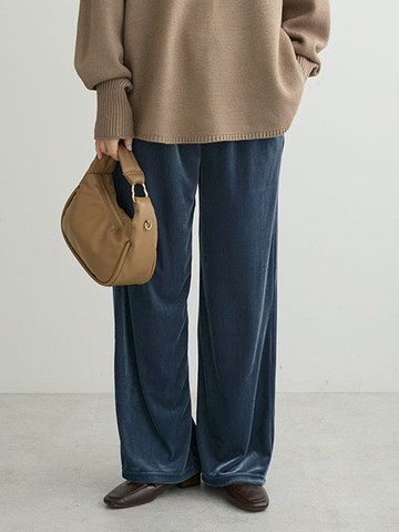 光滑條紋絲絨寬褲(06000216500) - Green Parks