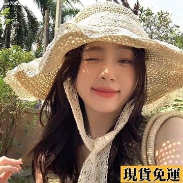 台灣限時熱賣 【萬人迷】蕾絲花邊草帽女出遊遮陽防曬海邊沙灘草編鏤空太陽帽