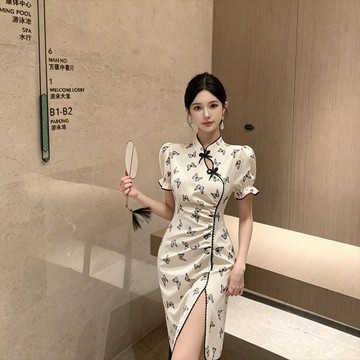 【桃喜Rich女裝】國風改良款旗袍 氣質年輕款開叉顯瘦包臀連身裙 新中式洋裝 復古長裙 宴會洋裝 短版旗袍 小個子旗袍