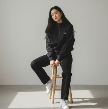 KANGOL 大學T 黑色 立領 半開襟 長袖 上衣 女 6552100620