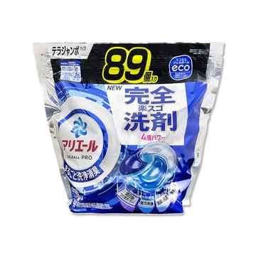 P&G 日本Ariel-4D酵素強洗淨去污消臭洗衣凝膠球-清新淨白89顆/黑藍袋(濃縮洗衣膠囊,家庭號補充包)