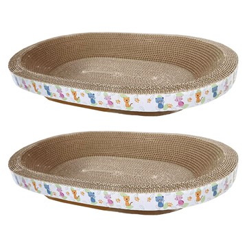 寵物夢工廠 彩繪貼紙貓抓板 橢圓款  49 x 34 x 9cm  顏色隨機  2個