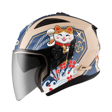 【2023年新品】ZEUS 613B AJ42 招財貓  消光奶茶深藍 3/4罩安全帽 九合一造型多變 可加購下巴變全罩 (內藏墨鏡)