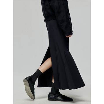 Simple Project尼龍分割插片后開衩黑色修身顯瘦魚尾半身裙長裙