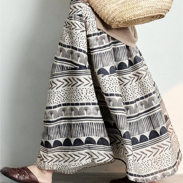 【ACheter】文藝飄逸波西米亞棉麻傘裙長裙# 125196