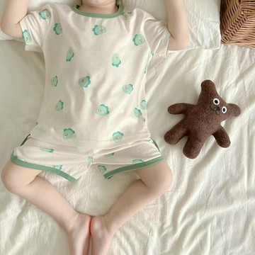 mori🎀mori兒童睡衣夏季薄款男童女童卡通冰絲短袖短褲寶寶莫代爾家居服套裝