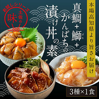 海鮮 漬け丼 3種類 食べ比べセット 真鯛 ぶり かんぱち 支援 冷凍 保存食 海鮮 小分け パック 漬け 本場 高知 海鮮丼 パパッと 簡単 惣菜 そうざい 一人暮らし 人気 5000円 〈高知市共