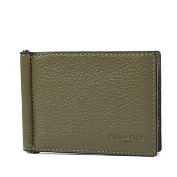 COACH 男款 荔枝紋證件/鈔票夾-橄欖綠