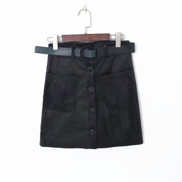 夏季女裝時尚韓版包臀A字裙高腰腰帶修身顯瘦前排扣飾半身裙