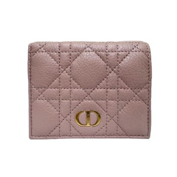 【Dior】女款 柔軟 Cannage 藤格紋圖案小羊皮 對折 (含零錢袋) 短夾 玫瑰粉色 -  S5137URXU_973U