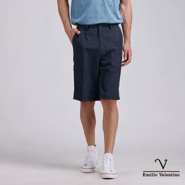 Emilio Valentino 范倫鐵諾 男短褲 休閒短褲 彈性 涼爽 雙邊鬆緊 平面  印花 短褲_藍色(70-6C0621)