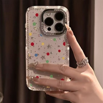 高級13適用蘋果17promax手機殼彩色波點iphone16鐳射14保護套15女