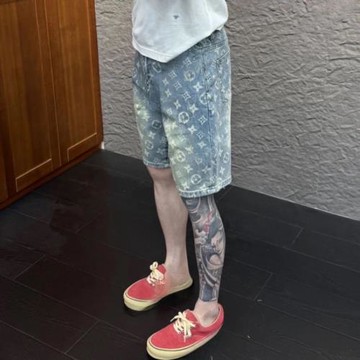 2025夏季高端印花提花水洗藍色牛仔短褲男修身歐貨輕奢五分中褲衩