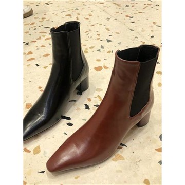韓國東大門24秋新款尖頭套筒英倫切爾西短靴子中跟粗跟單靴子女靴