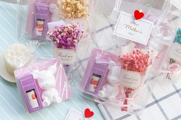 詠愛 抱心小熊擴香石 乾燥花束小禮物(4色花束可挑) 附精油