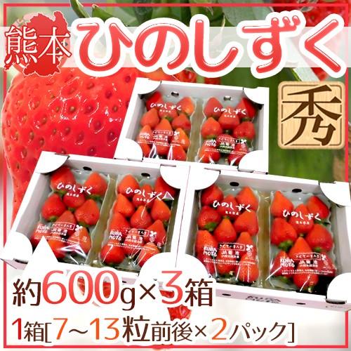 熊本県 ”ひのしずくいちご” 秀品 2パック入り（1パック 7〜13粒 約300g）×《3箱》 送料無料