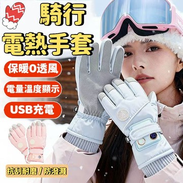 【台灣出貨🔥戶外必備】騎行防風手套 保暖手套 電量溫度顯示 防寒手套 抗刮耐磨防水手套 雪地手套 USB充電 滑雪手套