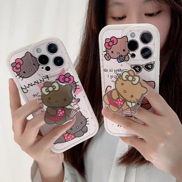 卡通可愛kt貓三星s24手機殼s23+全包s21ultra軟殼s20fe帶支架s22ultra個性s20fe創意s21plus硅膠套s21小羊皮