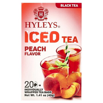 Hyleys Tea, 冰紅茶，蜜桃味，20 個獨立包裝茶包，1.41 盎司（40 克）
