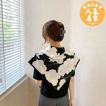 防曬披肩/防曬圍巾 春夏秋新款絲巾女韓國ins風百搭防曬圍巾披肩復古氣質90cm大方巾