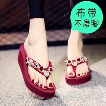 布帶2025沙灘拖鞋女夏新款厚底網紅人字拖女夏外穿時尚水鉆涼拖鞋