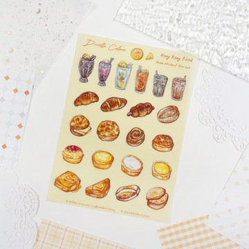 【香港美食】水彩插畫 和紙貼紙 手帳 蛋撻 檸檬茶 奶茶 茶餐廳