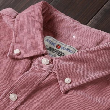 日系全棉燈芯絨襯衫男長袖純棉條絨襯衣外套男裝新疆棉秋款米白色