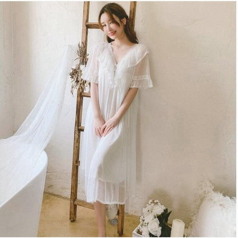 Vネック ネグリジェ ルームワンピース マキシ丈 レディース 姫系 寝巻き ロマンティック パジャマ 部屋着 ナイトウェア 可愛い きれいめ 人気 女性 新作 夏 通販 Lineポイント最大0 5 Get Lineショッピング