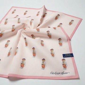 【RALPH LAUREN】POLO BEAR 滿版棒球帽小熊純棉手帕領巾(蜜桃粉色 48×48cm 日本製 附品牌紙袋)