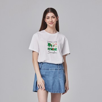 moz瑞典 駝鹿 藝術花園 舒適柔棉 100%純棉短T-百搭白(亞洲版)女款