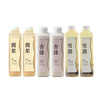O卡桑 潤喉滋補組1000ml×6(雪梨白木耳露×2、珍珠杏仁美妍茶×2(有糖/無加糖)、紅棗白木耳露(銀耳朵朵)×2)