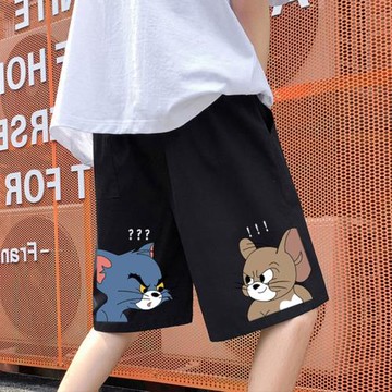 冰絲卡通短褲男夏季薄款大碼五分可愛睡褲oversize潮牌男童沙灘褲