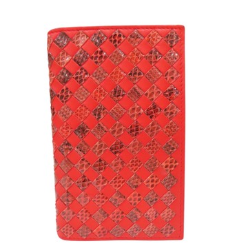 BOTTEGA VENETA BV 寶緹嘉 紅色 蛇紋羊皮編織 釦飾中夾 【二手名牌BRAND OFF】