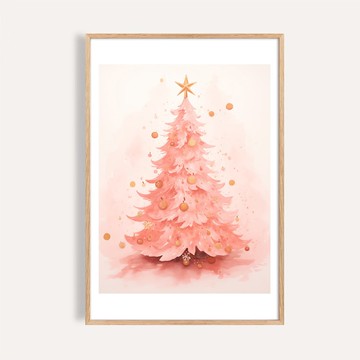 粉雪星語 Pink Snow Tree / 聖誕樹插畫掛畫 耶誕海報 無框畫佈置