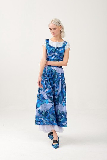 藍色頭髮圖案寬裙褲