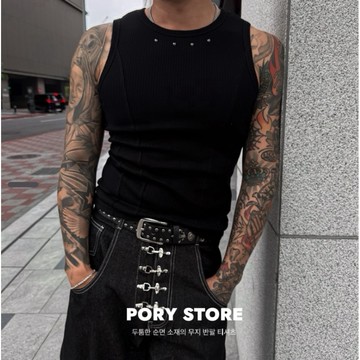 【PORY STORE】獨家！韓系街頭金屬珠合身彈力肌肉背心 坦克背心 螺紋背心 老闆推薦 實拍 穿搭 健身背心