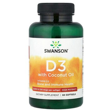 Swanson, 維生素 D3，含椰子油，60 粒軟膠囊