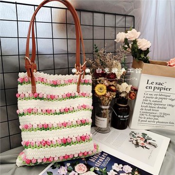 原創白兔糖手工館花香滿園日系清新單肩包包毛線材料包diy寶寶線