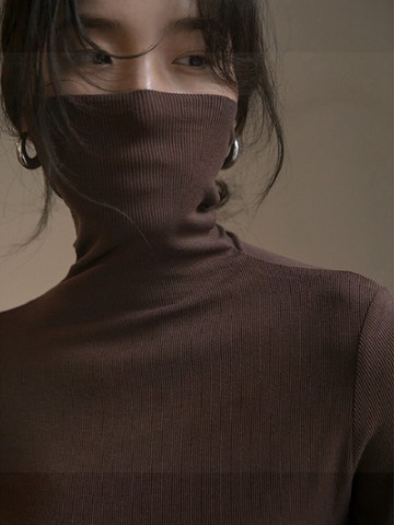 新款長袖t恤女秋冬堆堆領上衣設計感小眾高領內搭針織打底衫