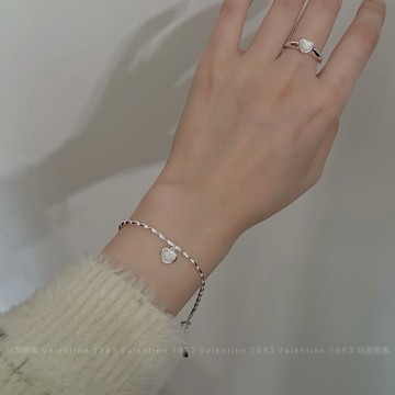 玩美飾集｜現貨&免運，S925全純銀 天然愛心白貝母橄欖銀珠手鏈 VB0042