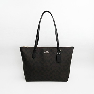 美國百分百【全新真品】COACH 皮包 4455 肩背包 托特包 專櫃精品 logo 經典 印花滿版 深咖 BN73 女神手袋