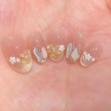 💖台灣出貨💖清新靈鑽桂花百搭春日ins顯白貼片貓眼純手工短橢圓穿戴美甲指甲