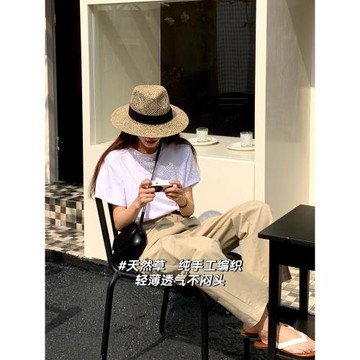 側面cm帽子巴拿馬草帽女法式度假海邊沙灘遮陽爵士牛仔草編織禮帽