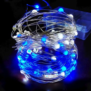 摩達客-100燈LED大頭銅線燈串藍白光-USB電池盒兩用充電(贈遙控器)浪漫星星燈聖誕燈